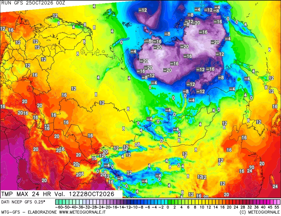 mappa Temperatura massima 24 ore