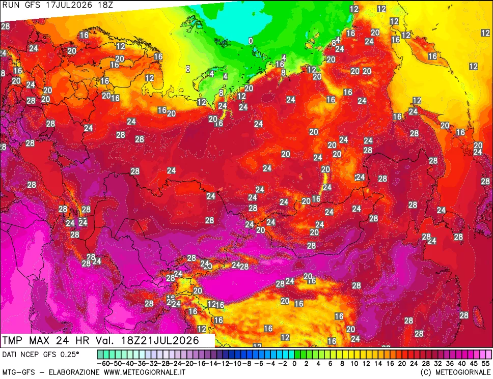 mappa Temperatura massima 24 ore