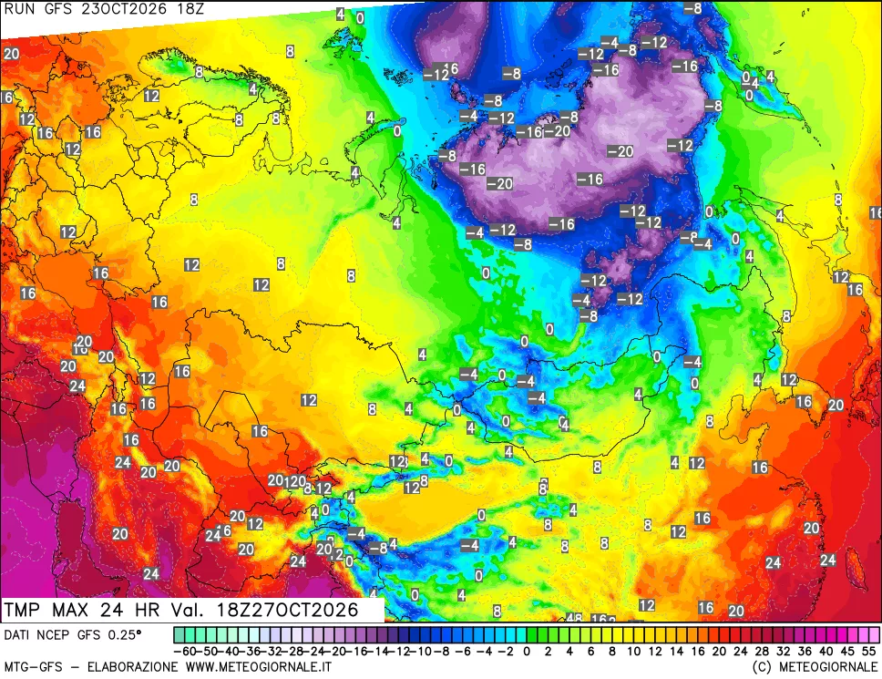 mappa Temperatura massima 24 ore