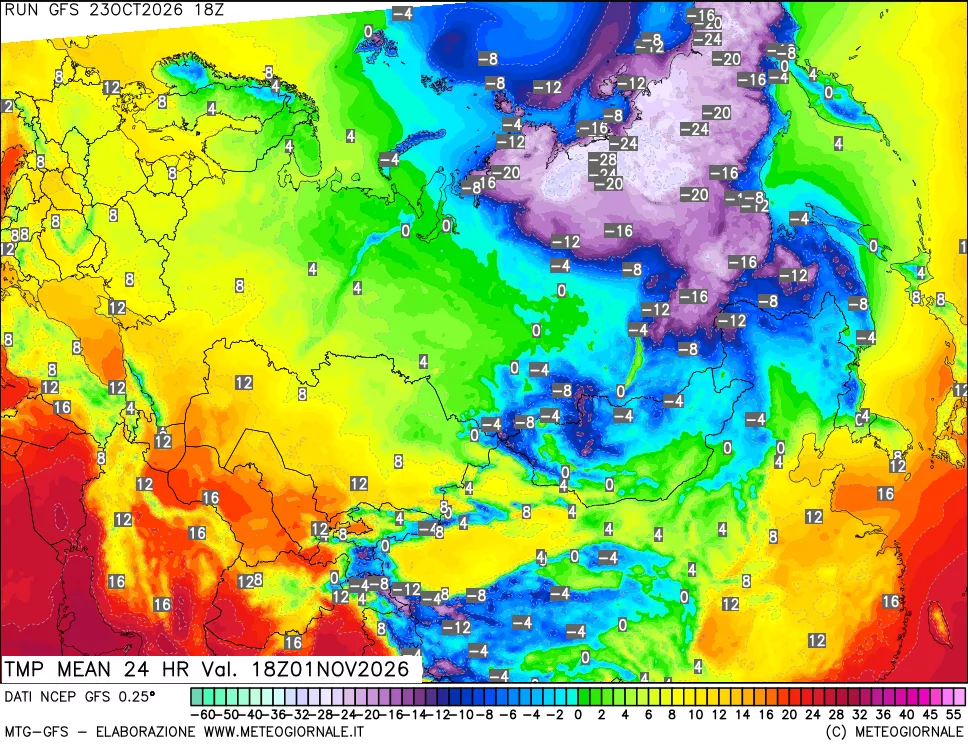 mappa Temperatura media 24 ore