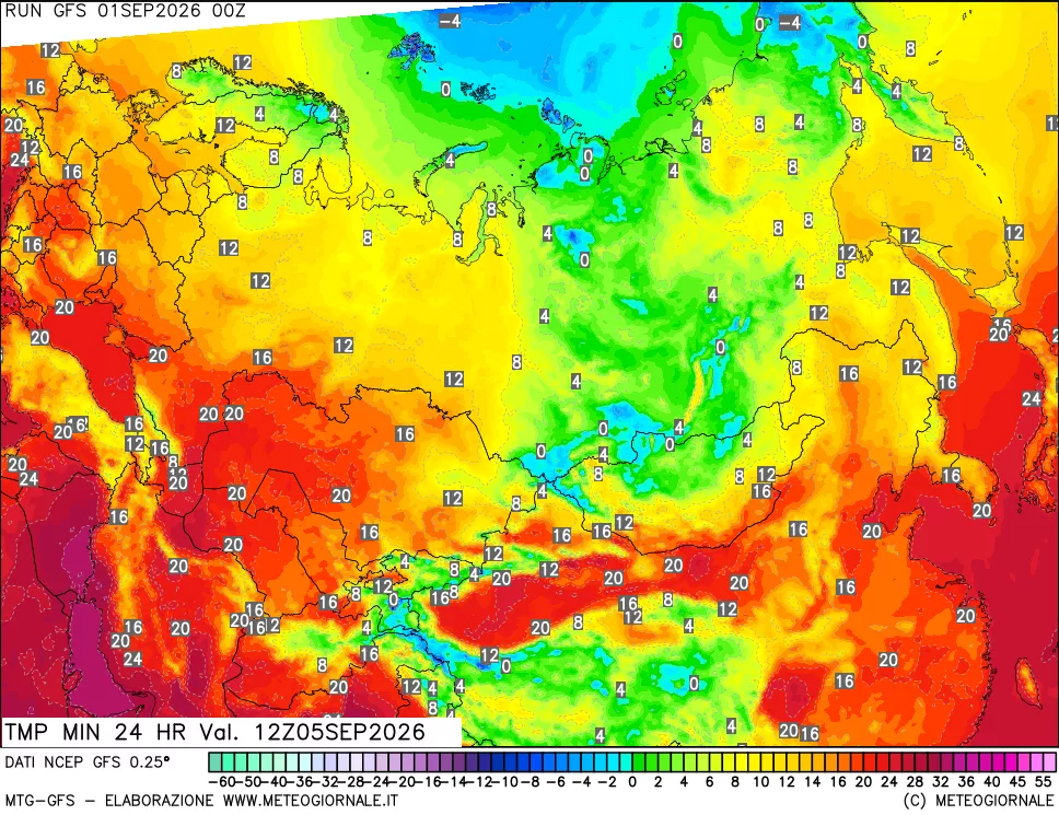 mappa Temperatura minima 24 ore