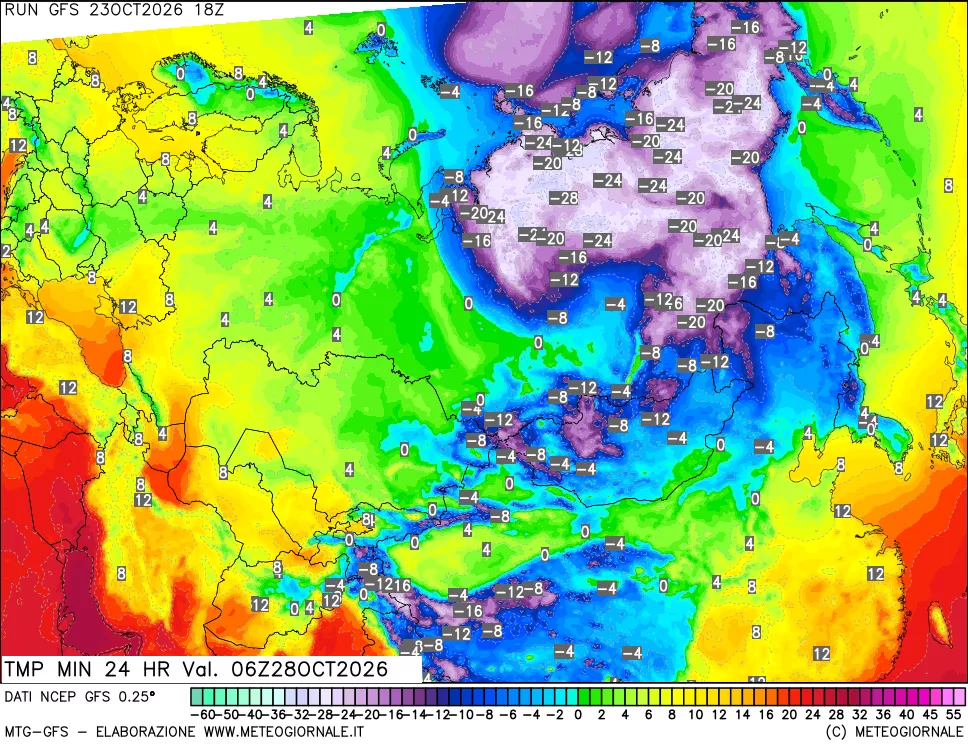 mappa Temperatura minima 24 ore
