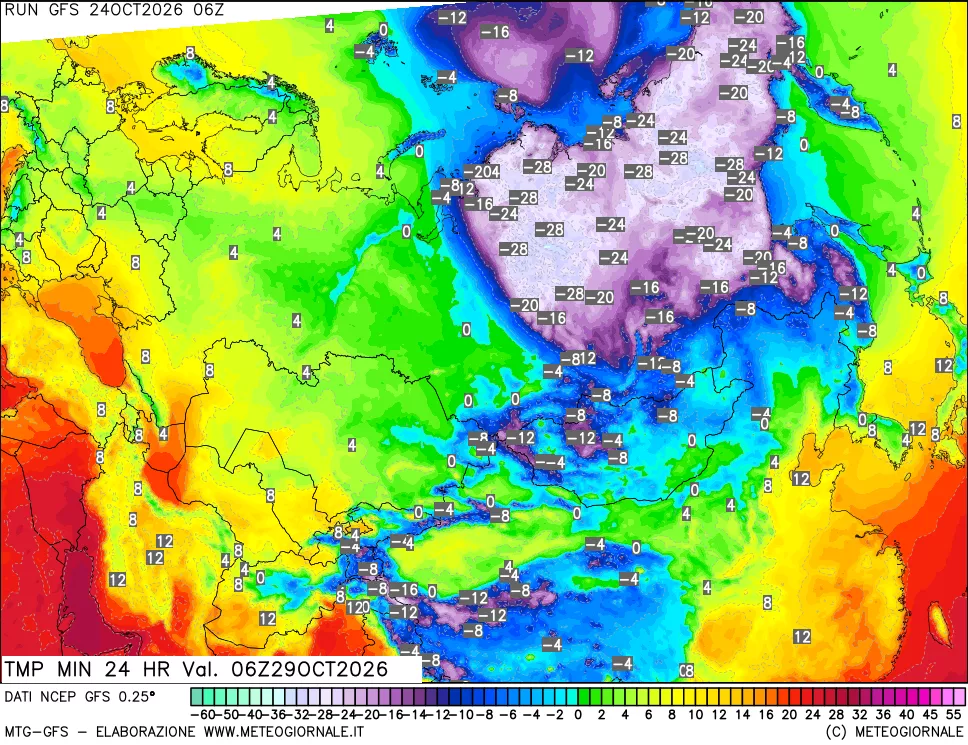 mappa Temperatura minima 24 ore