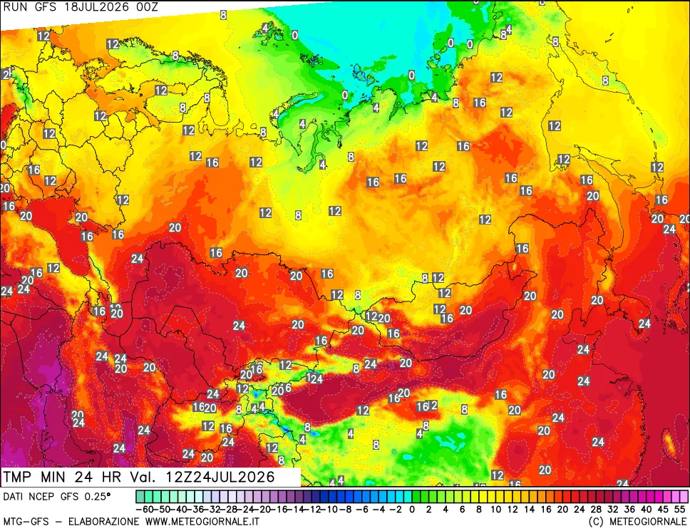 mappa Temperatura minima 24 ore