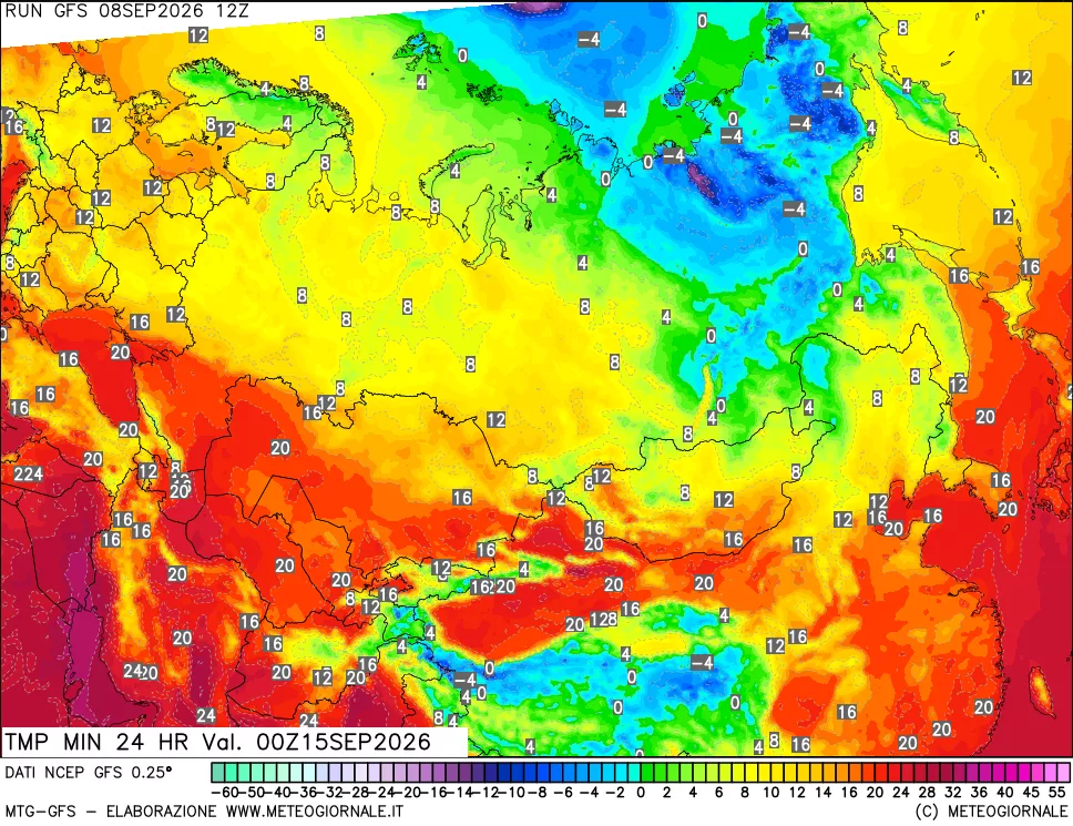 mappa Temperatura minima 24 ore