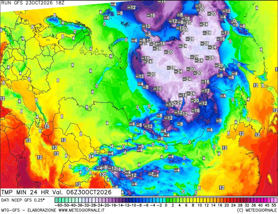 mappa Temperatura minima 24 ore