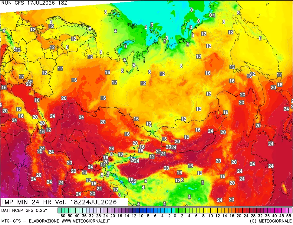 mappa Temperatura minima 24 ore