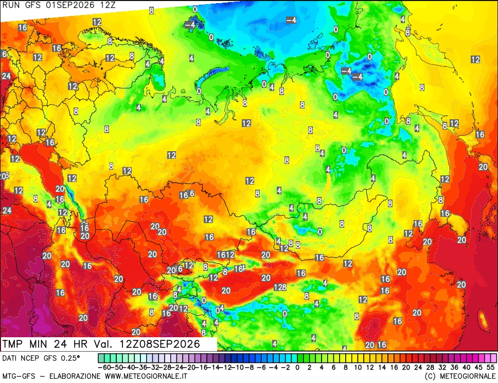 mappa Temperatura minima 24 ore