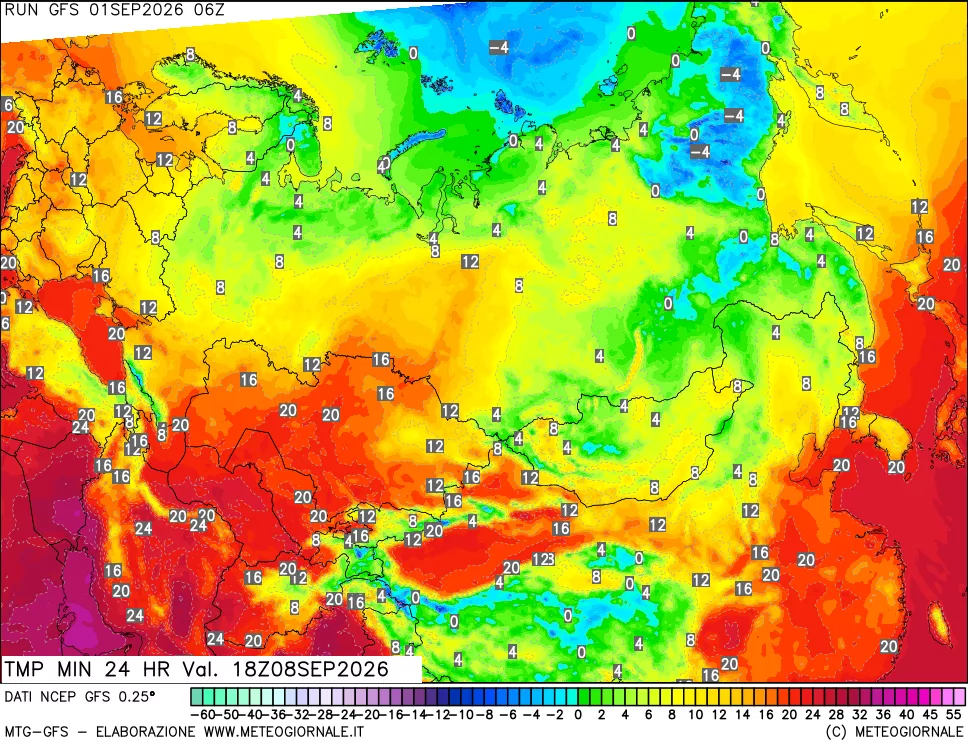 mappa Temperatura minima 24 ore