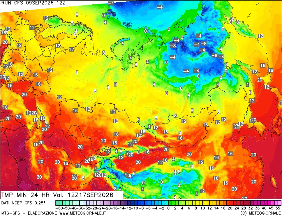 mappa Temperatura minima 24 ore