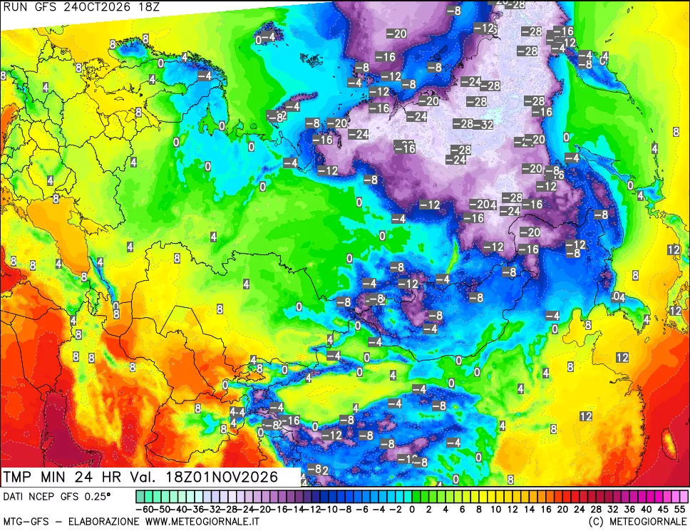 mappa Temperatura minima 24 ore