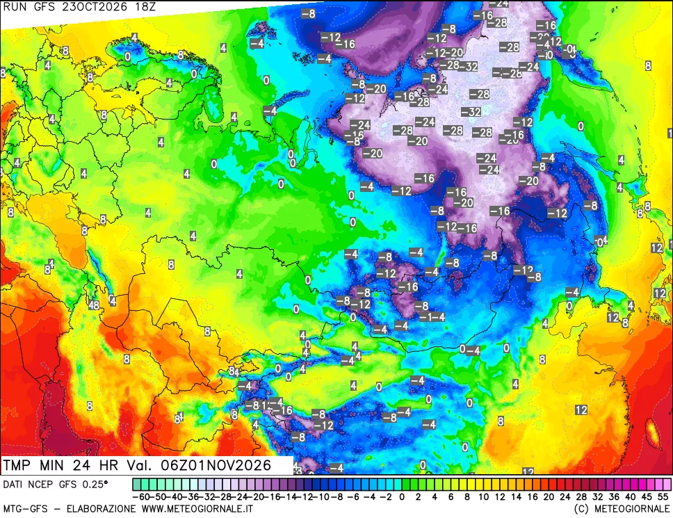 mappa Temperatura minima 24 ore