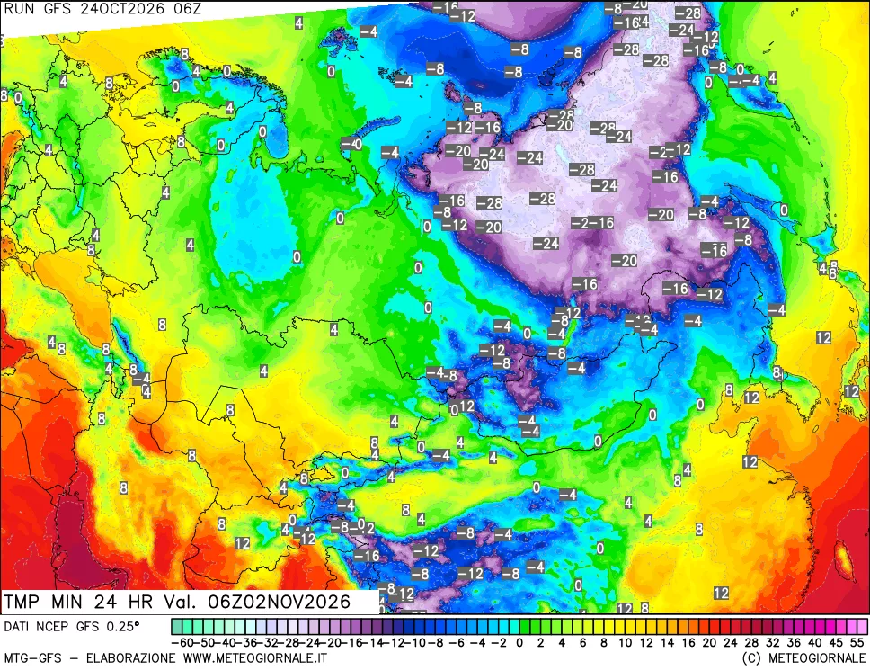 mappa Temperatura minima 24 ore