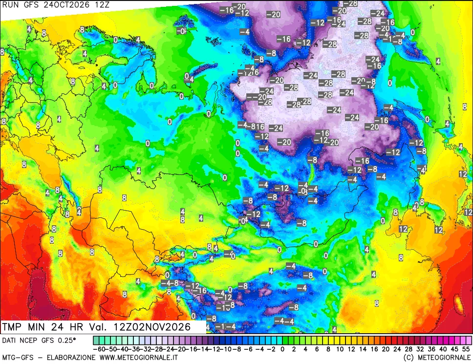 mappa Temperatura minima 24 ore