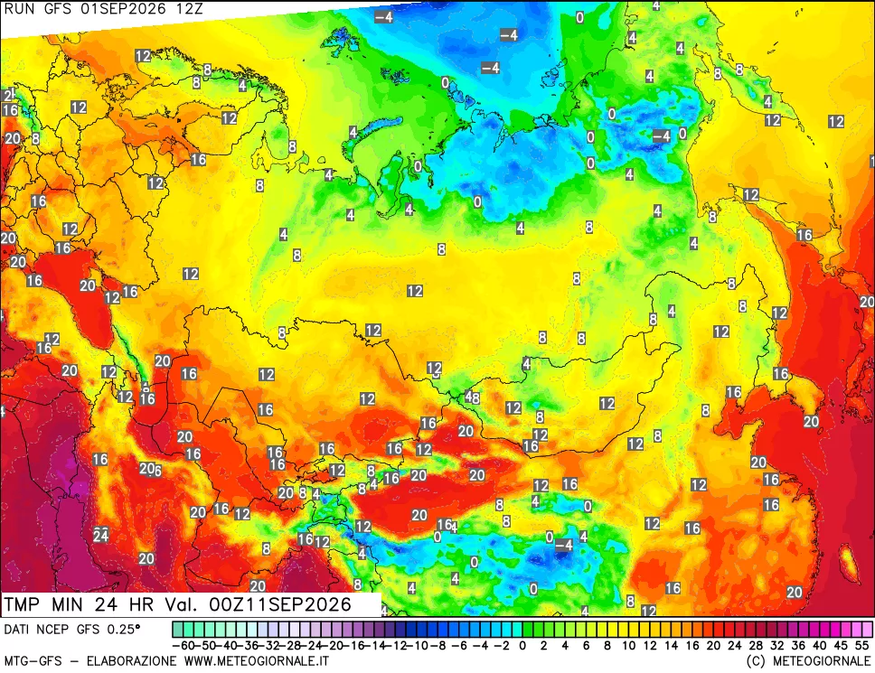mappa Temperatura minima 24 ore