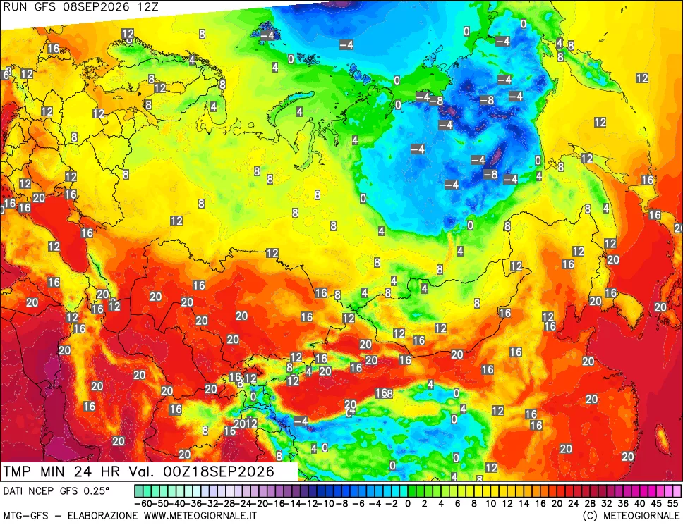 mappa Temperatura minima 24 ore