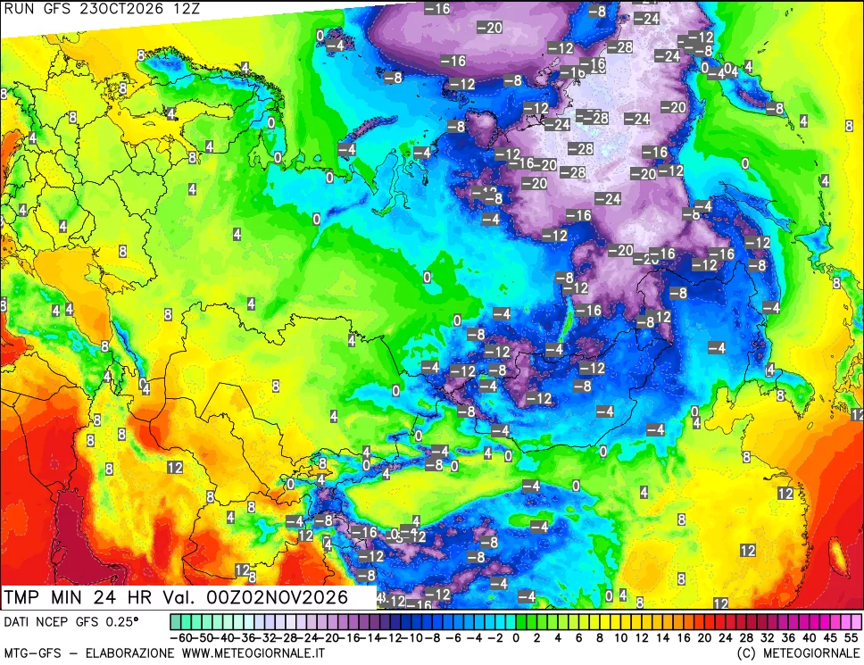 mappa Temperatura minima 24 ore