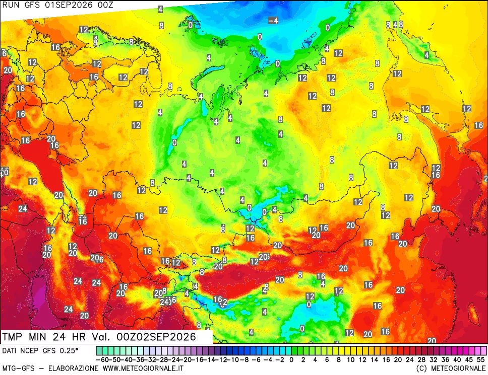 mappa Temperatura minima 24 ore