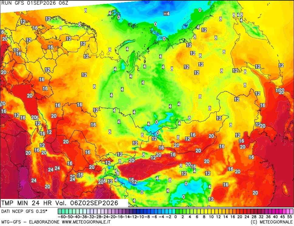mappa Temperatura minima 24 ore