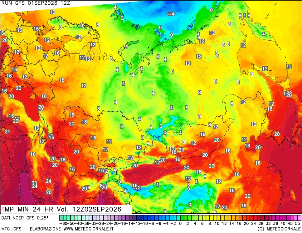 mappa Temperatura minima 24 ore