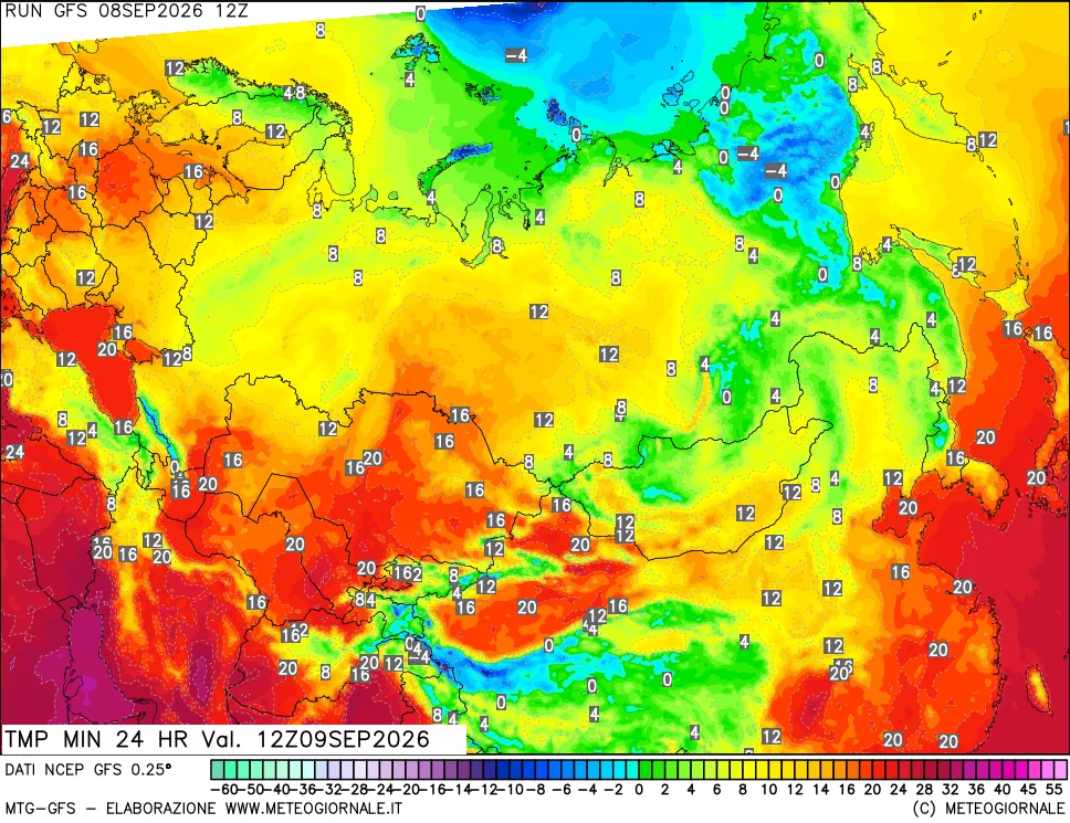 mappa Temperatura minima 24 ore