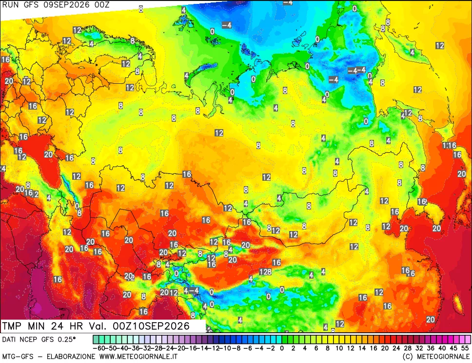 mappa Temperatura minima 24 ore