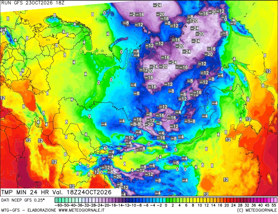 mappa Temperatura minima 24 ore