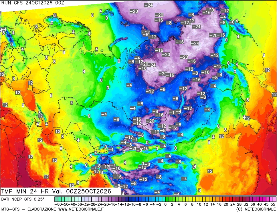 mappa Temperatura minima 24 ore
