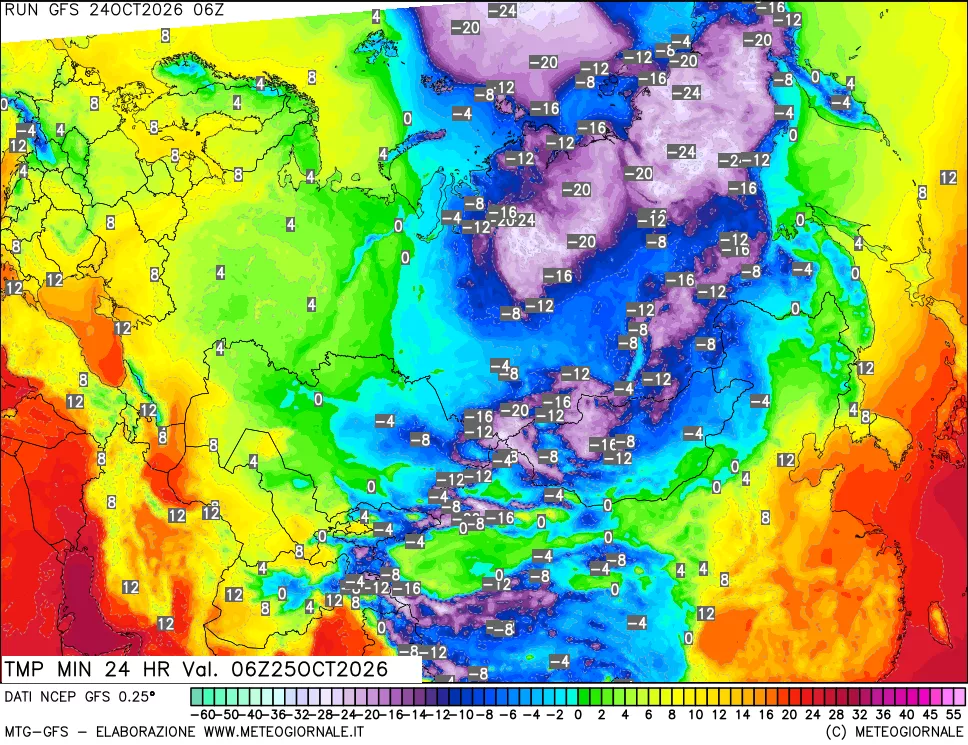 mappa Temperatura minima 24 ore