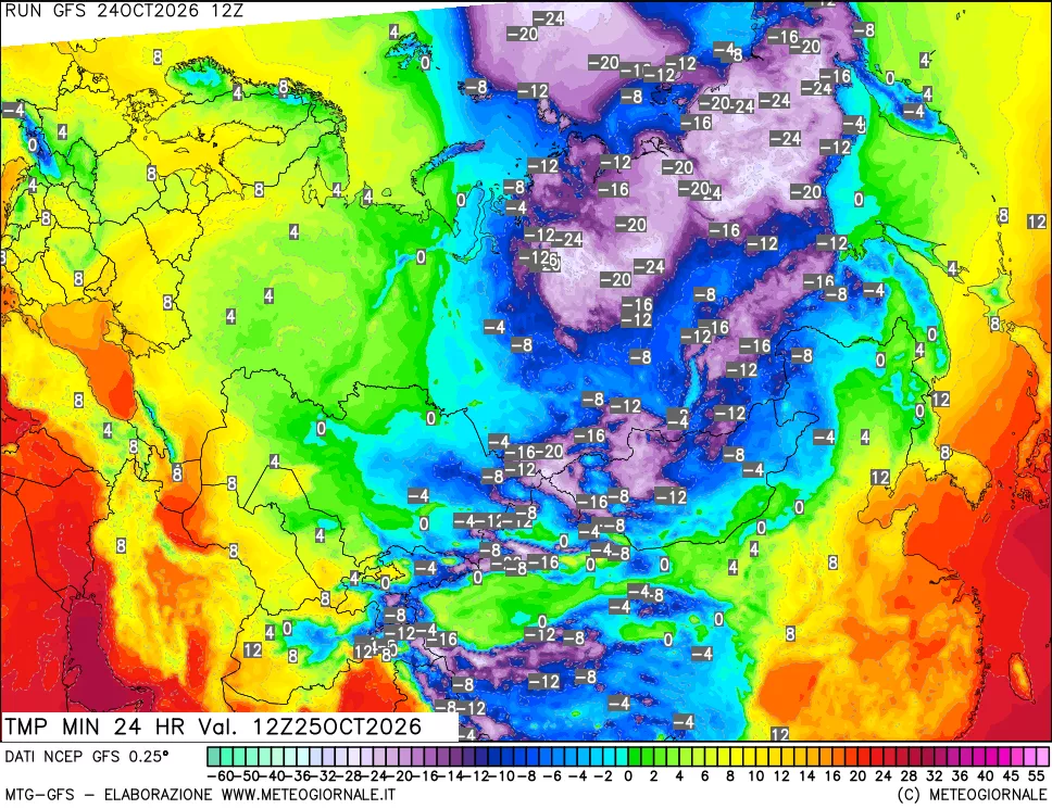 mappa Temperatura minima 24 ore
