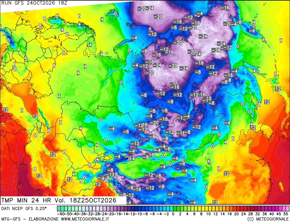 mappa Temperatura minima 24 ore