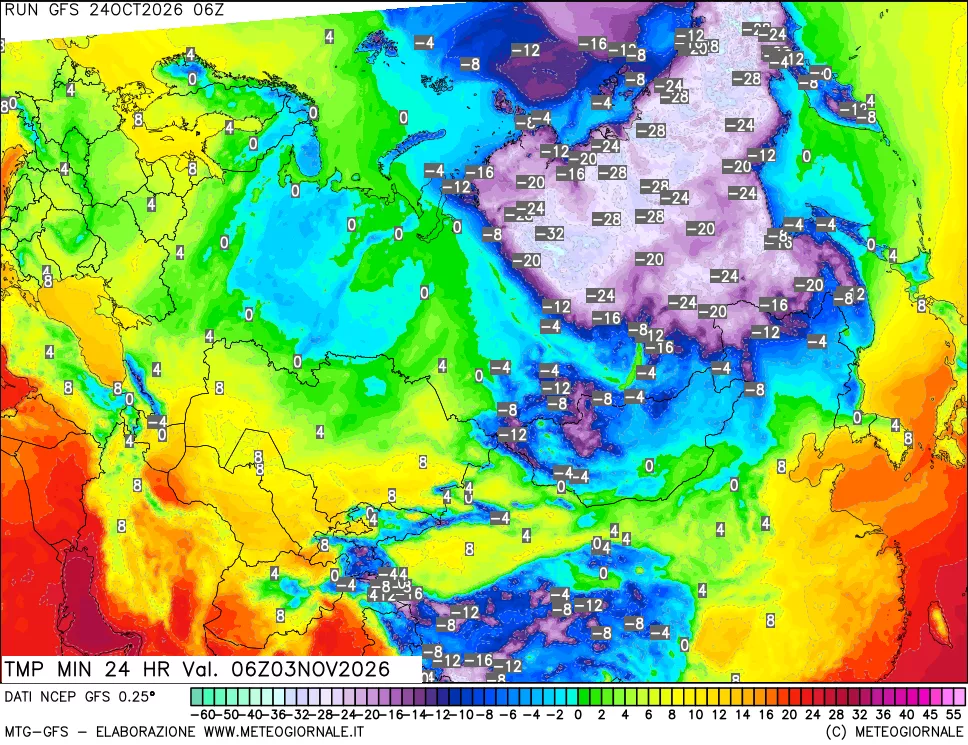 mappa Temperatura minima 24 ore