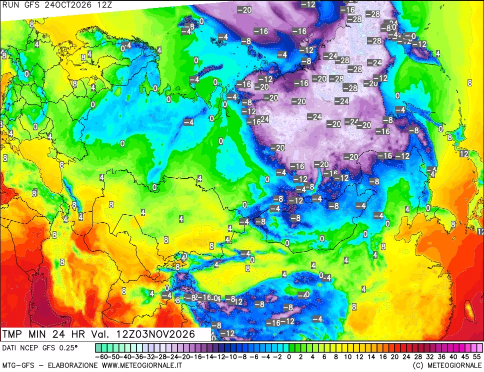 mappa Temperatura minima 24 ore