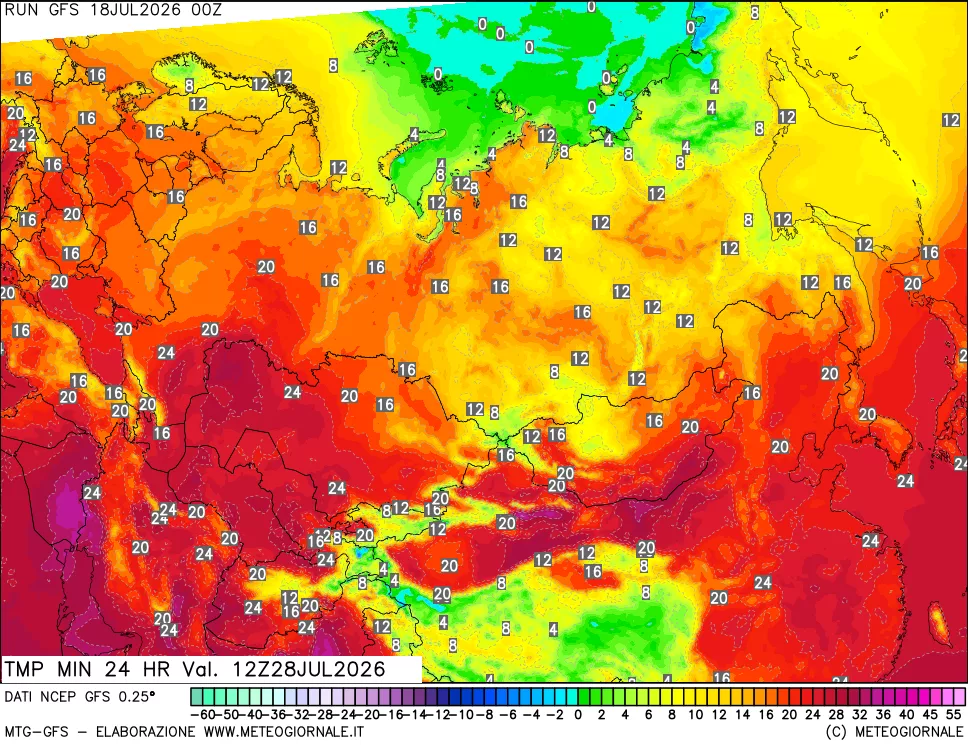 mappa Temperatura minima 24 ore
