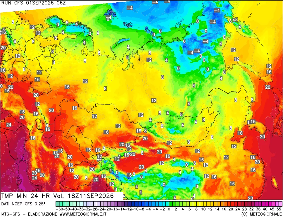 mappa Temperatura minima 24 ore