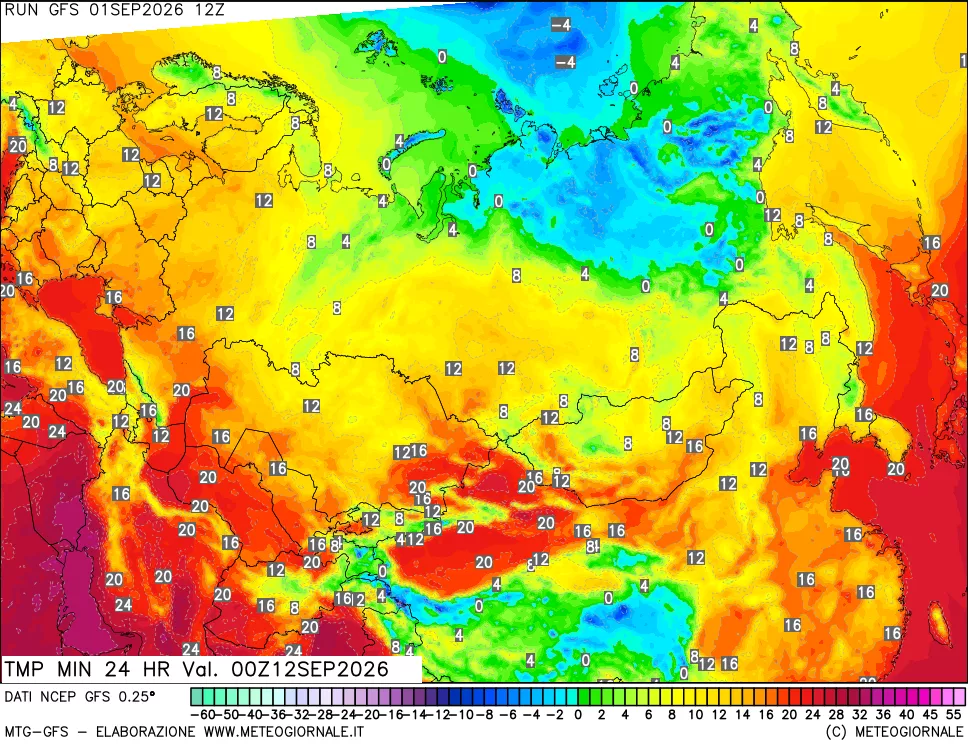 mappa Temperatura minima 24 ore