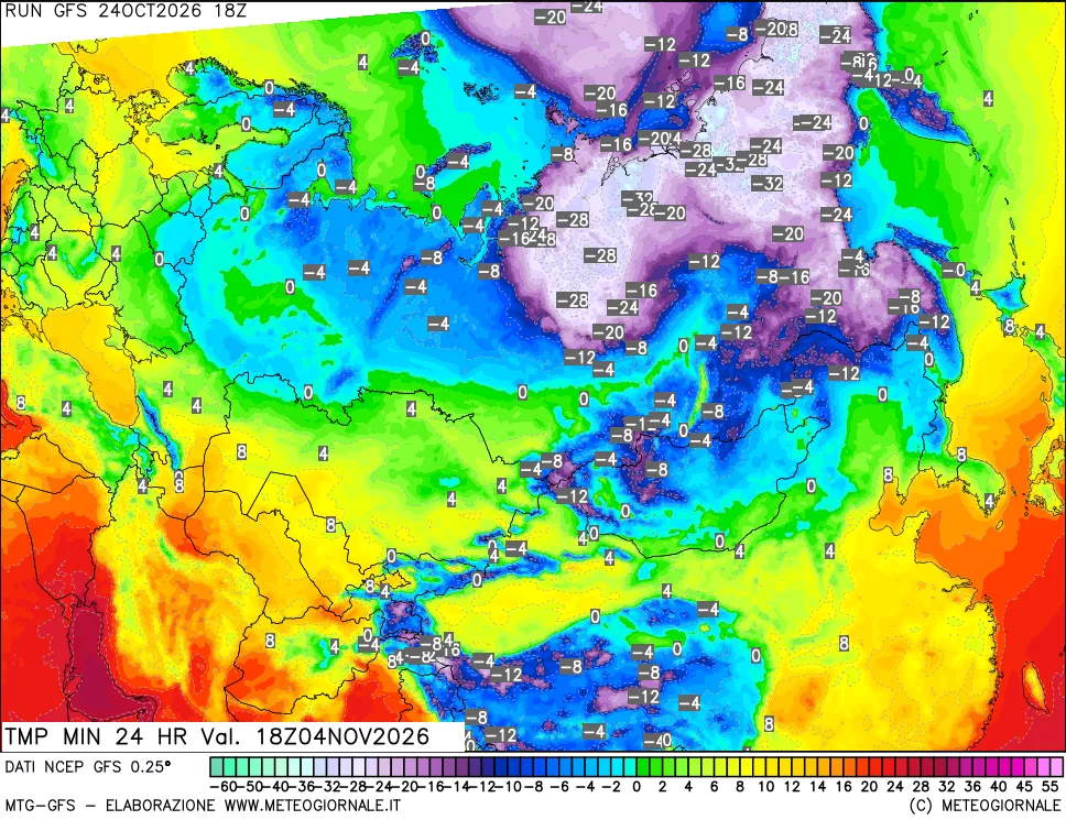mappa Temperatura minima 24 ore