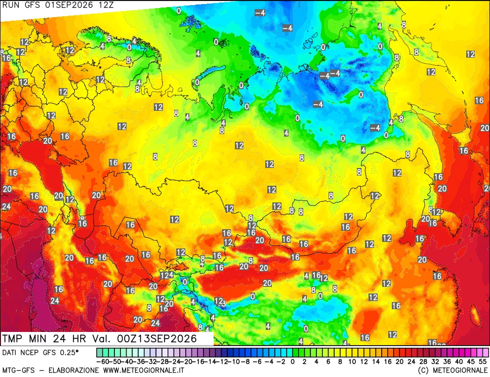 mappa Temperatura minima 24 ore