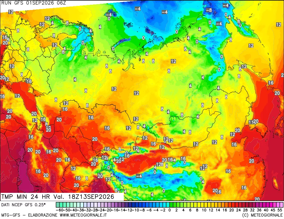 mappa Temperatura minima 24 ore