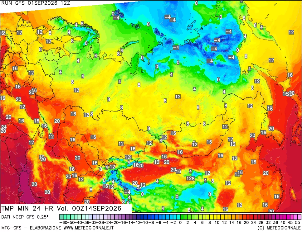 mappa Temperatura minima 24 ore