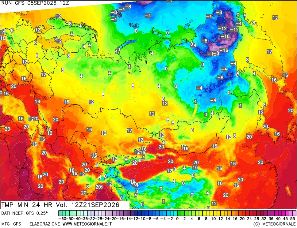 mappa Temperatura minima 24 ore