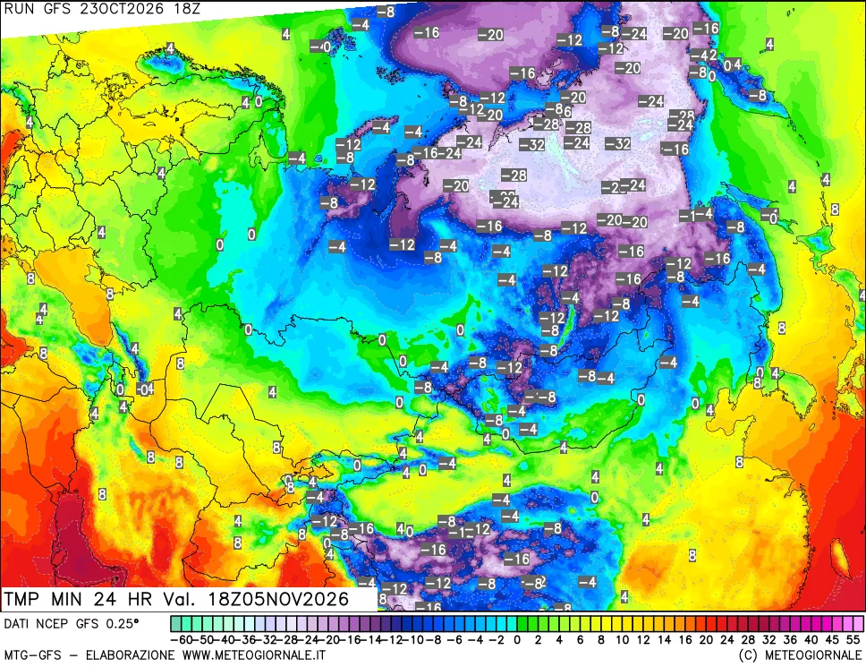 mappa Temperatura minima 24 ore