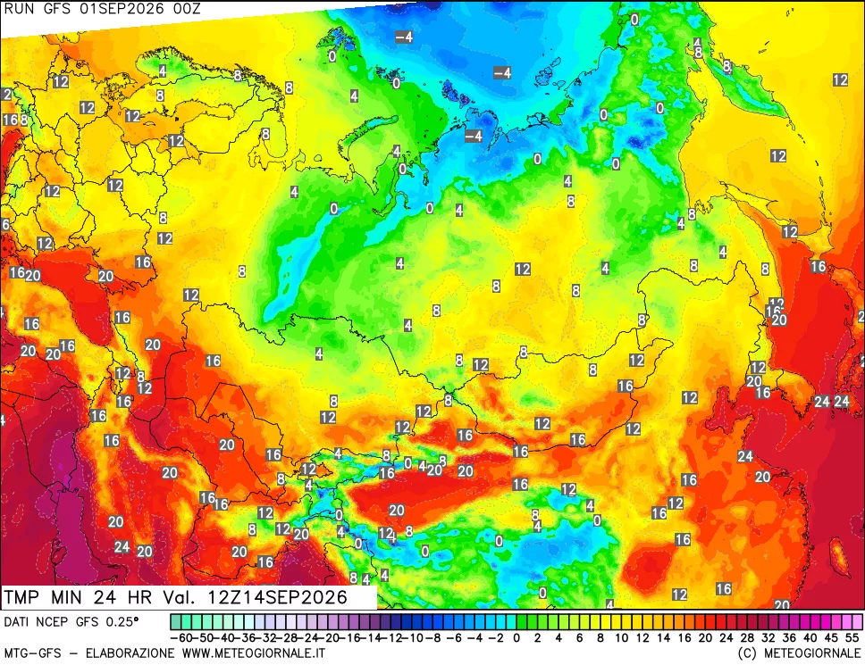 mappa Temperatura minima 24 ore
