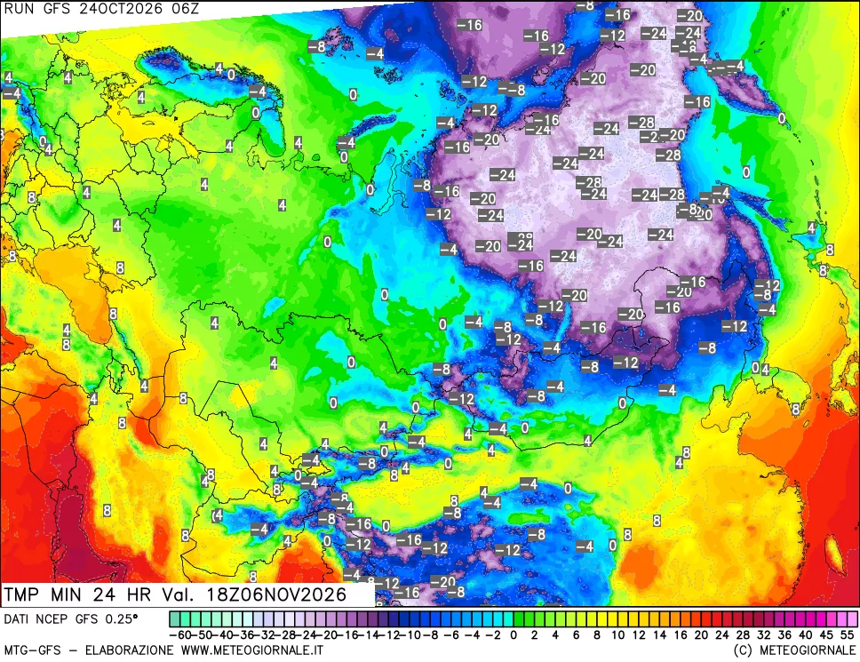 mappa Temperatura minima 24 ore