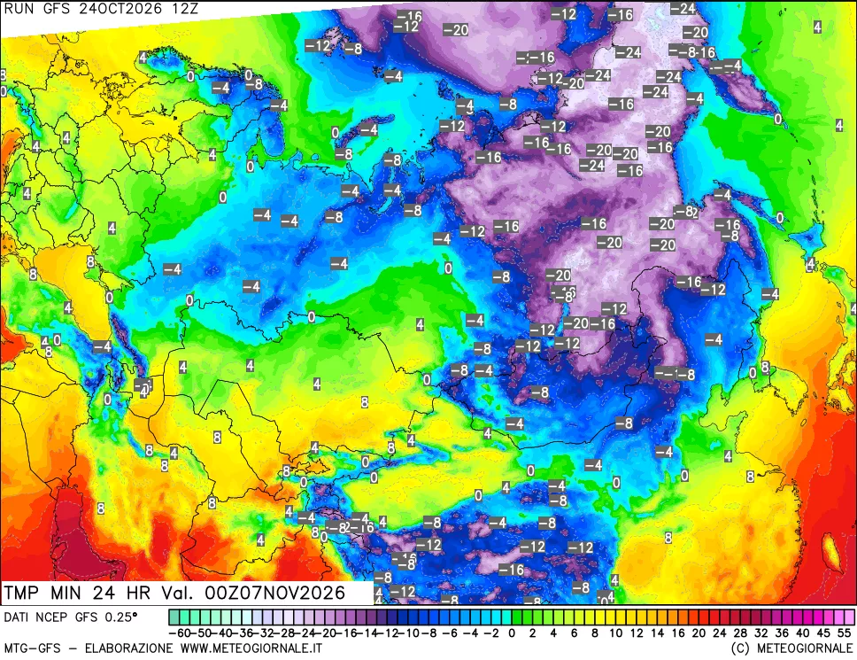 mappa Temperatura minima 24 ore