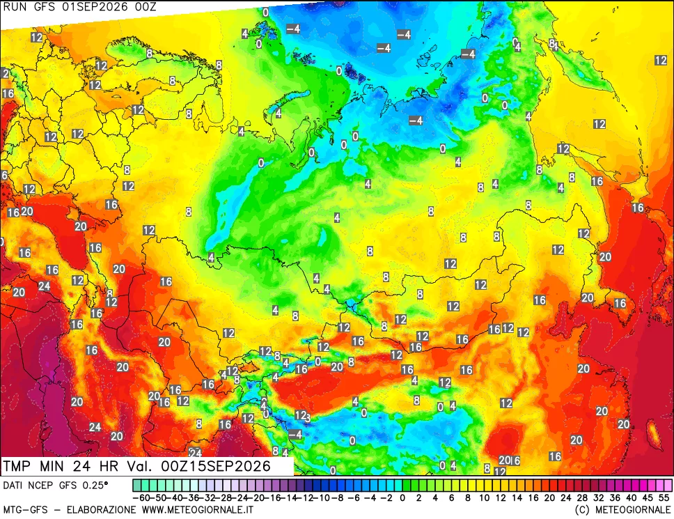 mappa Temperatura minima 24 ore