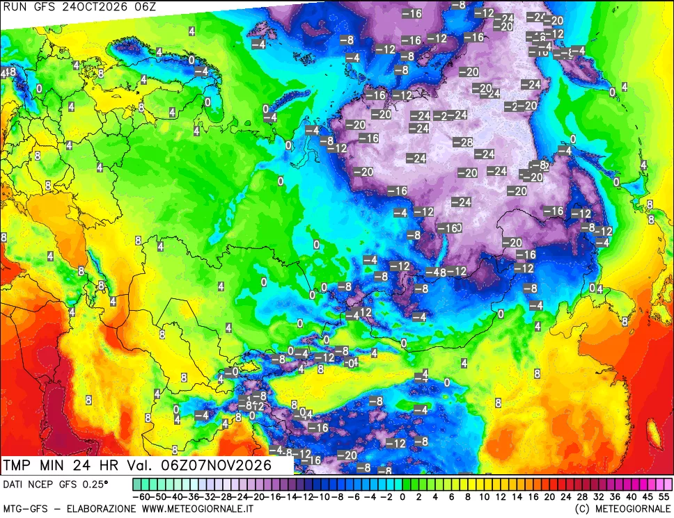 mappa Temperatura minima 24 ore