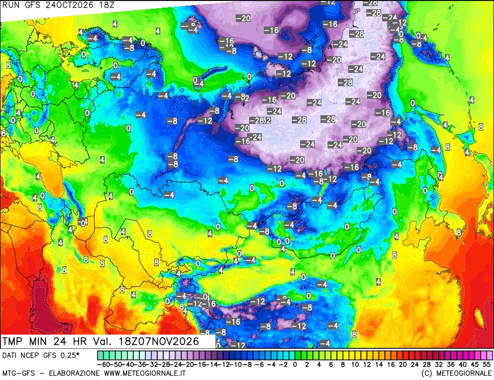mappa Temperatura minima 24 ore