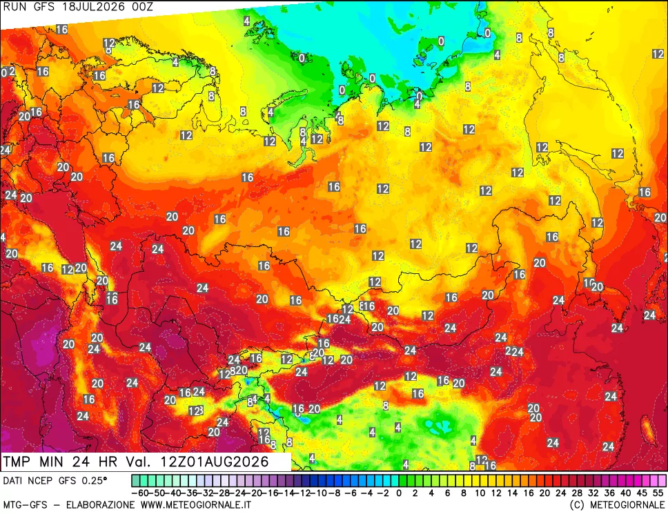 mappa Temperatura minima 24 ore
