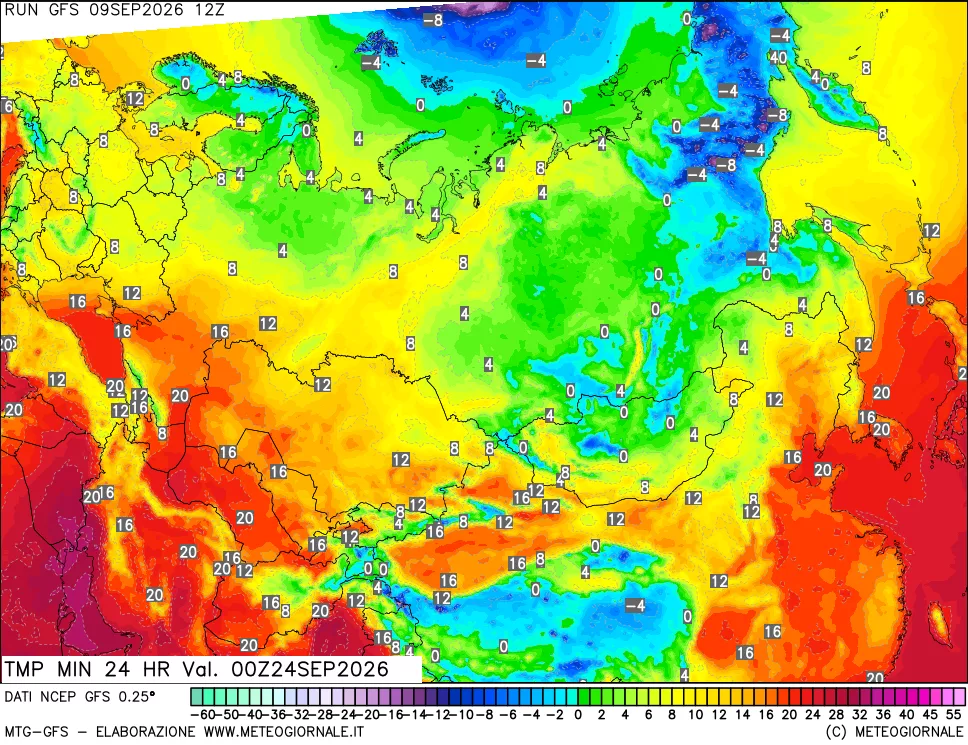 mappa Temperatura minima 24 ore